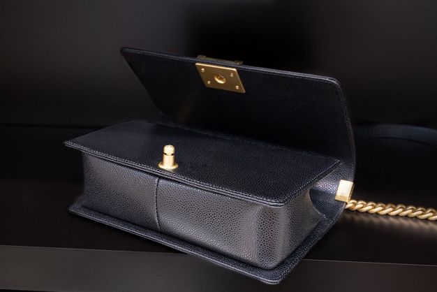 CC original customized grained calfskin boy handbag A67086 black(bright gold)
