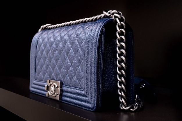 CC original customized grained calfskin boy handbag A67086 navy blue