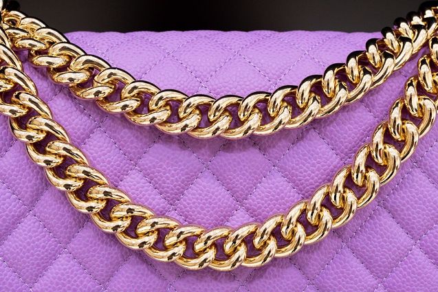 CC original customized grained calfskin boy handbag A67086 purple(smooth hardware)