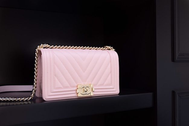 CC original customized grained calfskin boy handbag A67086-2 light pink(smooth hardware)