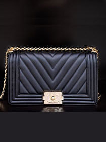CC original customized lambskin boy handbag A67086-2 black(smooth hardware)