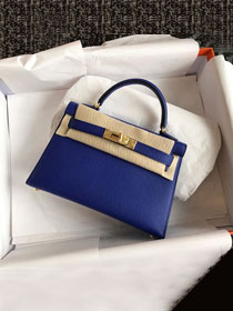 Hermes original epsom leather mini kelly 19 bag K0019 blue