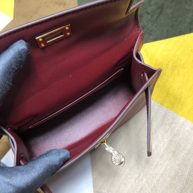 Hermes original epsom leather mini kelly 19 bag K0019 bordeaux