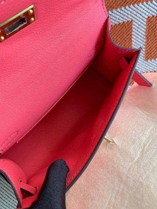 Hermes original epsom leather mini kelly 19 bag K0019 dark pink