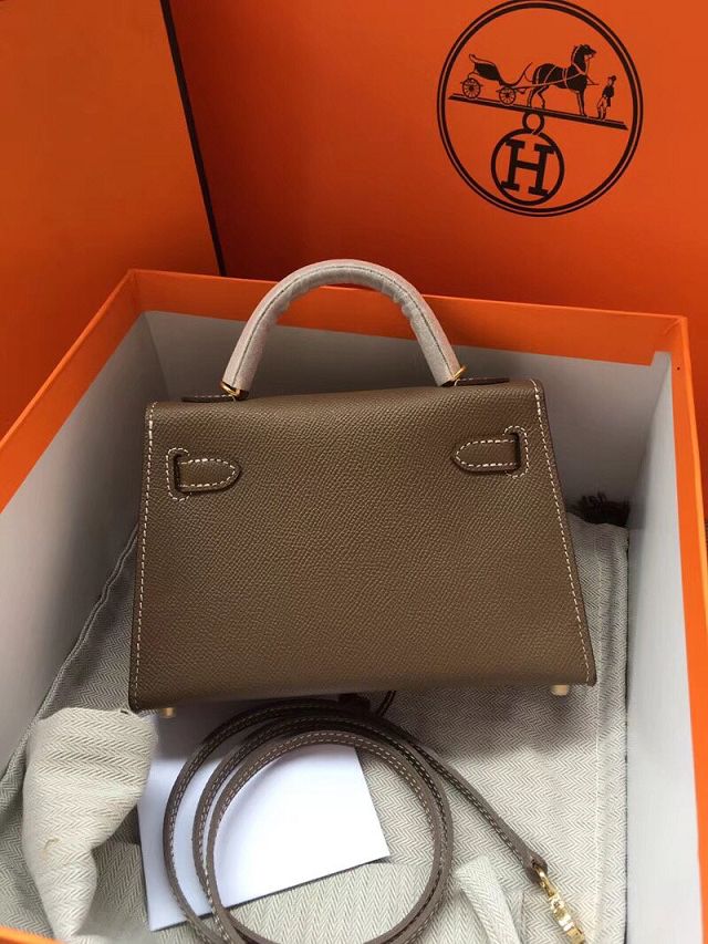 Hermes original epsom leather mini kelly 19 bag K0019 etoupe grey