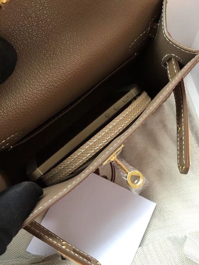 Hermes original epsom leather mini kelly 19 bag K0019 etoupe grey
