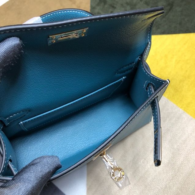 Hermes original epsom leather mini kelly 19 bag K0019 blue jean