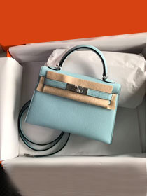 Hermes original epsom leather mini kelly 19 bag K0019 blue atoll	
