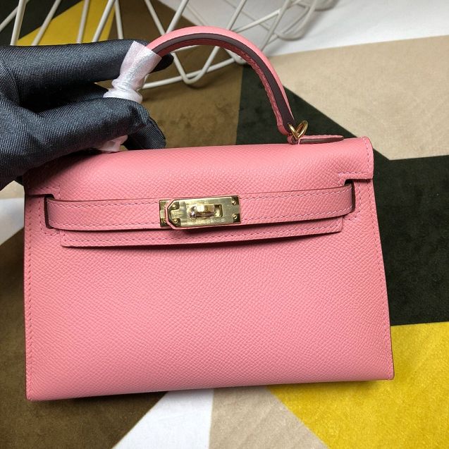 Hermes original epsom leather mini kelly 19 bag K0019 pink