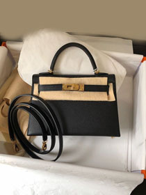 Hermes handmade original epsom leather mini kelly 19 bag H0190 black