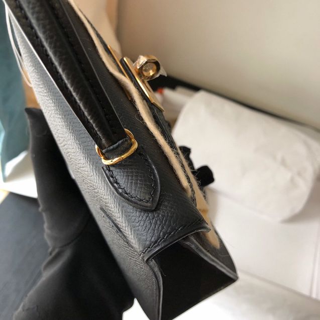 Hermes handmade original epsom leather mini kelly 19 bag H0190 black