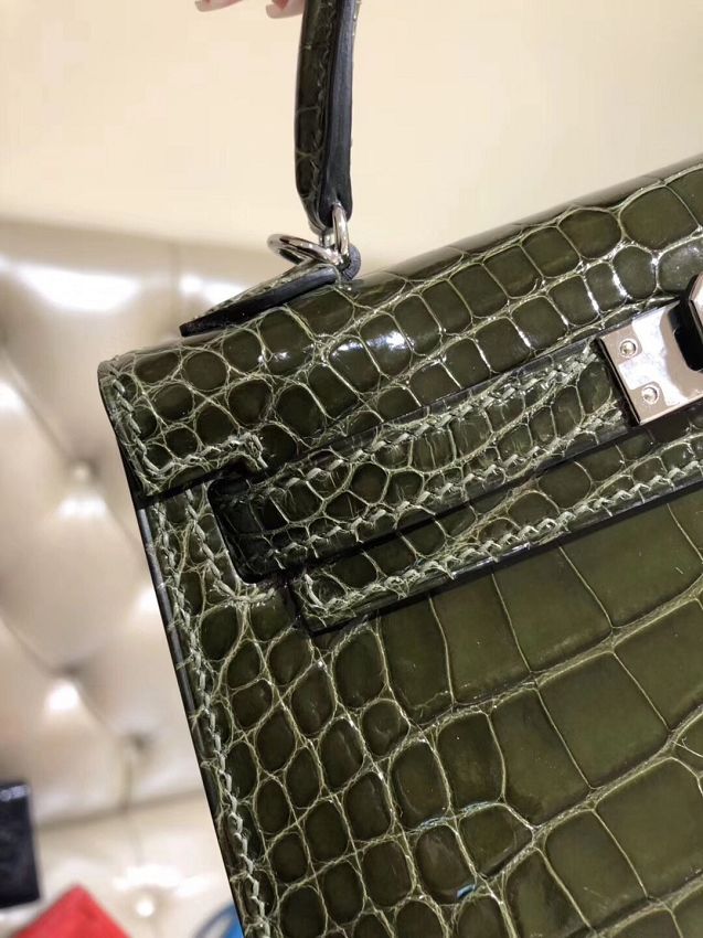 Top hermes 100% genuine crocodile leather mini kelly bag K0019 khaki