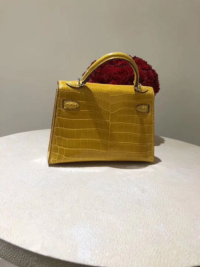 Top hermes 100% genuine crocodile leather mini kelly bag K0019 yellow