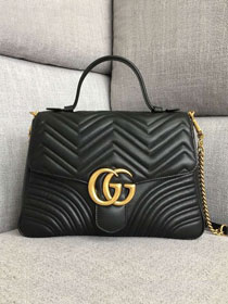 GG original calfskin marmont medium top handle bag 498109 black