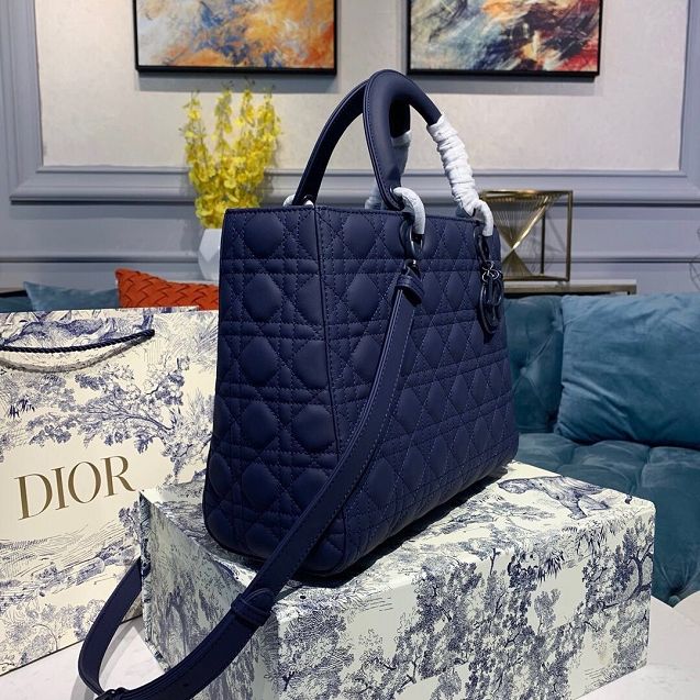 Dior original lambskin large lady dior ultra-matte bag M0566 navy blue