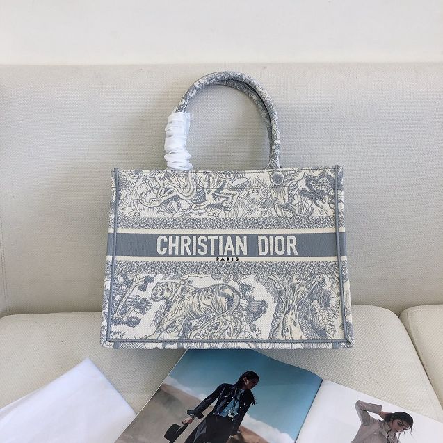 Dior original canvas medium book tote bag M1296 light grey tiger