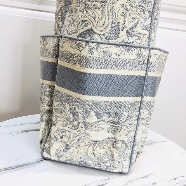 Dior original canvas large book tote bag M1290 light grey tiger