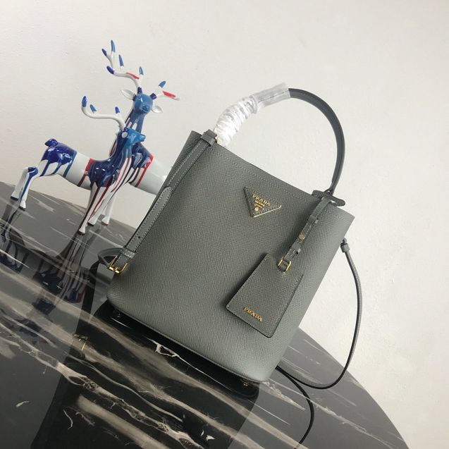 Prada original saffiano leather medium panier bag 1BA212 grey