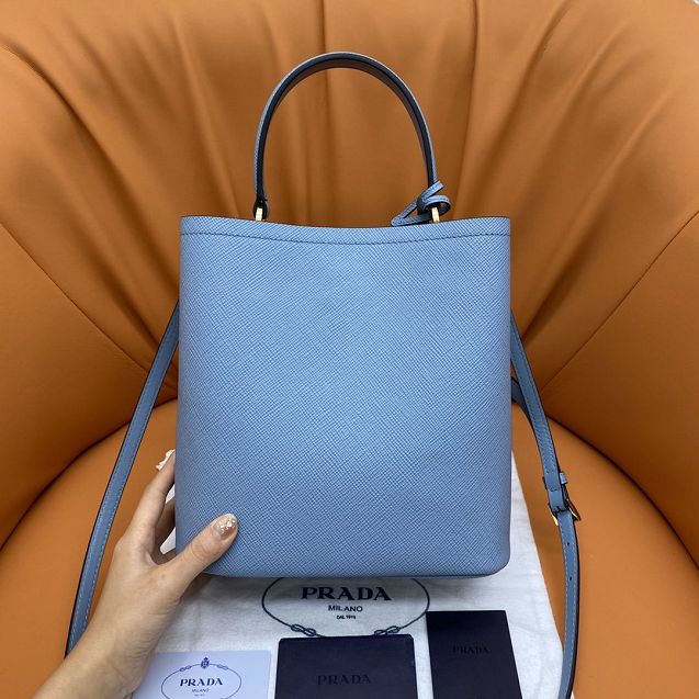 Prada original saffiano leather medium panier bag 1BA212 sky blue
