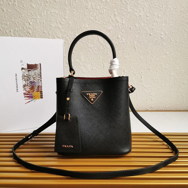 Prada original saffiano leather small panier bag 1BA217 black