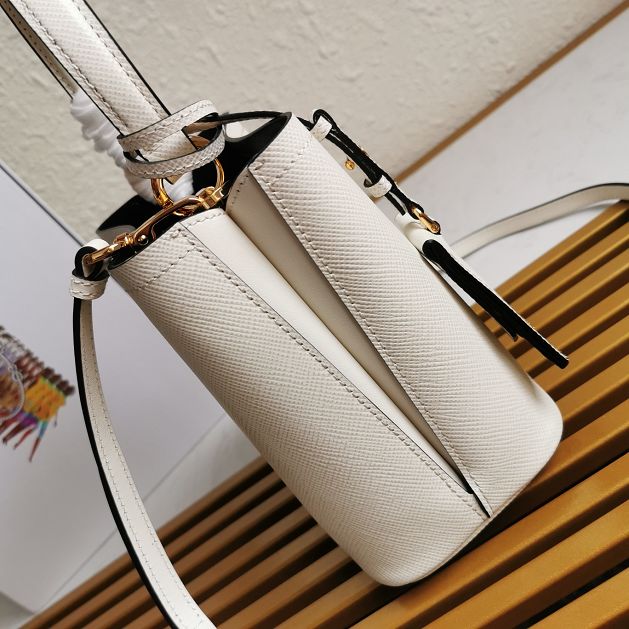 Prada original saffiano leather small panier bag 1BA217 white