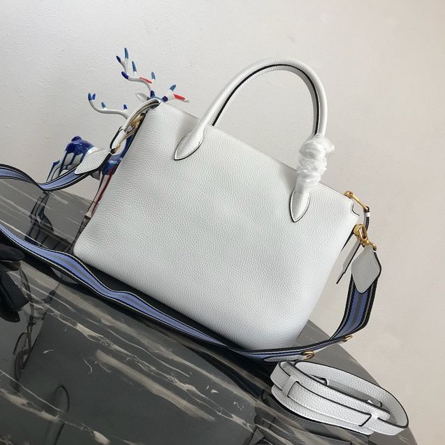 Prada original grained calfskin tote handbag 1BA157 white