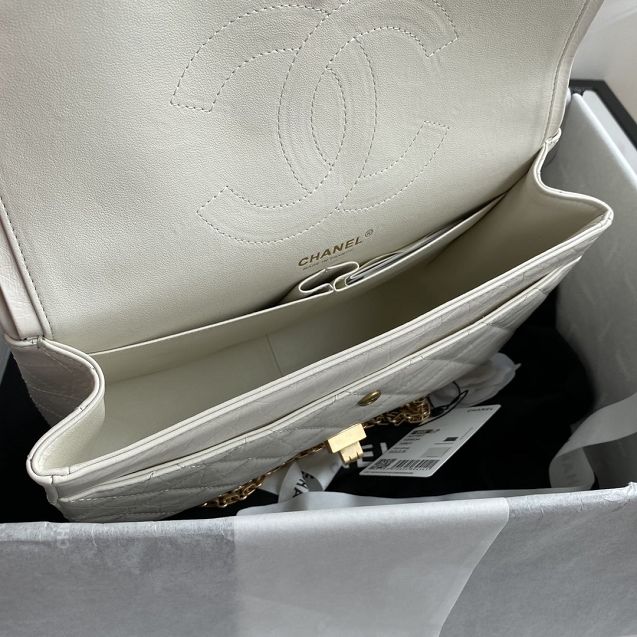 CC original aged calfskin large 2.55 flap handbag A37587 white