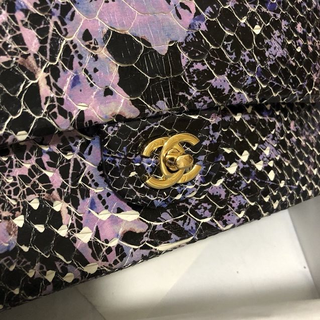 CC original python leather flap bag A01112 black&purple