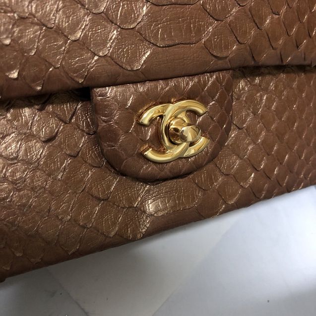 CC original python leather flap bag A01112 dark coffee