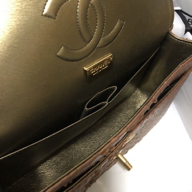 CC original python leather flap bag A01112 dark coffee