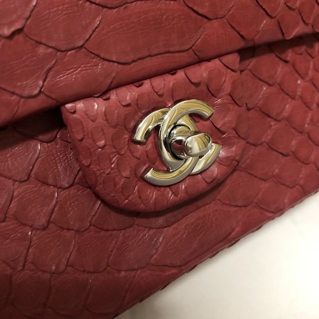 CC original python leather flap bag A01112 dark red