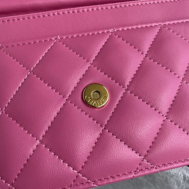 New CC original lambskin wallet on chain AP0250 hot pink