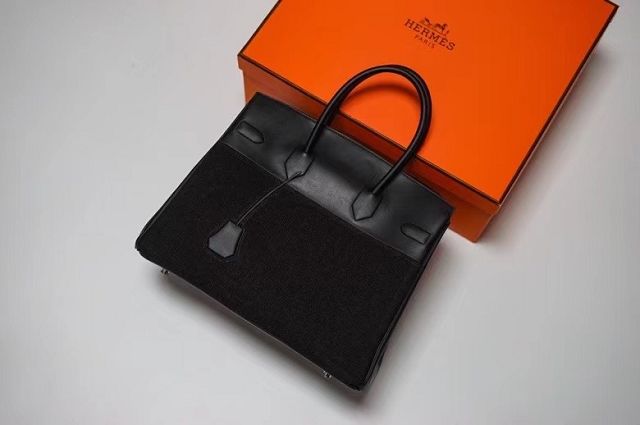 Hermes handmade original canvas&calfskin shadow birkin bag BK0037 black