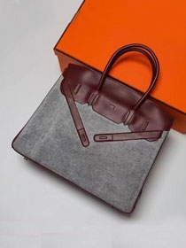 Hermes handmade original canvas&calfskin shadow birkin bag BK0037 bordeaux&grey