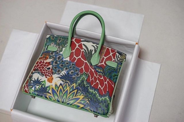 Hermes handmade original print calfskin birkin bag BK00035 light green