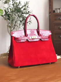 Hermes handmade original crocodile leather&suede birkin 35 bag H3500 red