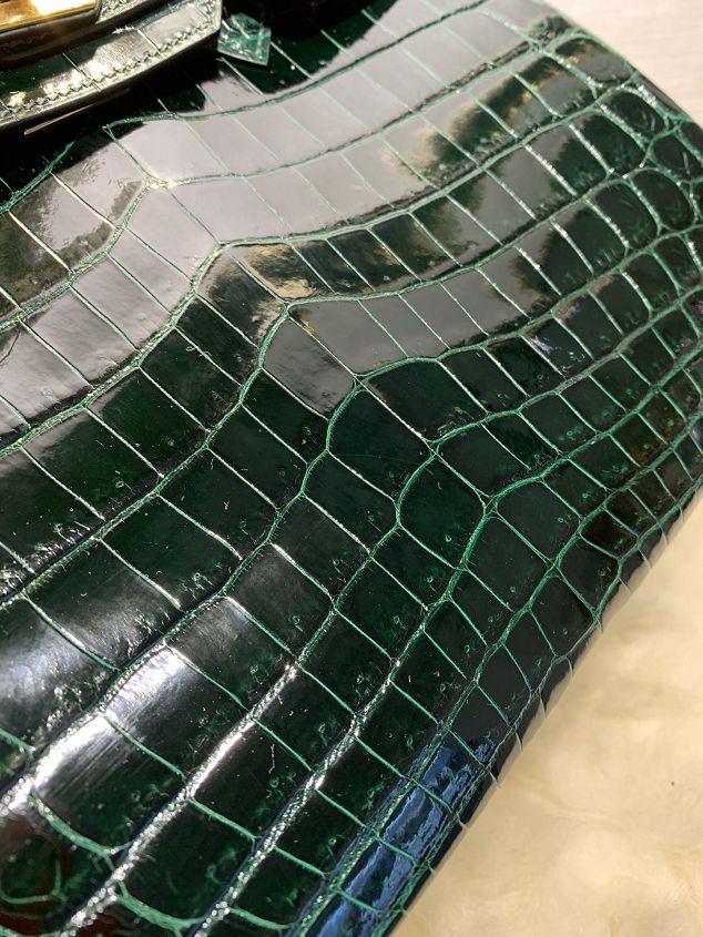 Top hermes genuine 100% crocodile leather handmade birkin 35 bag K350 blackish green
