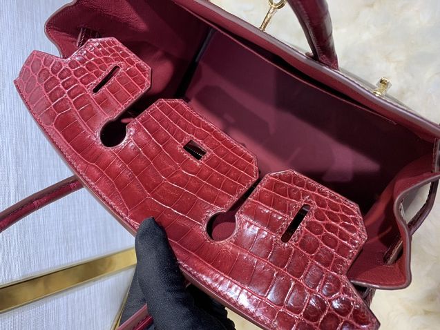 Top hermes genuine 100% crocodile leather handmade birkin 35 bag K350 bordeaux