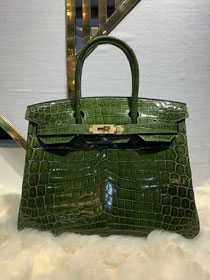 Top hermes genuine 100% crocodile leather handmade birkin 35 bag K350 green