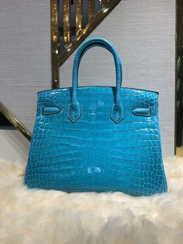 Top hermes genuine 100% crocodile leather handmade birkin 35 bag K350 sky blue