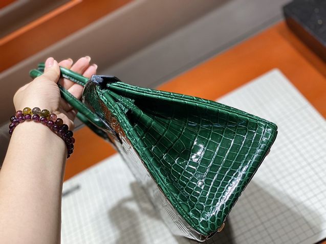 Top hermes genuine 100% crocodile leather handmade birkin 35 bag K350 emerald green