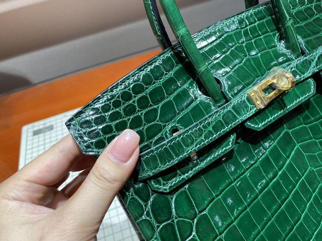 Top hermes genuine 100% crocodile leather handmade birkin 35 bag K350 emerald green
