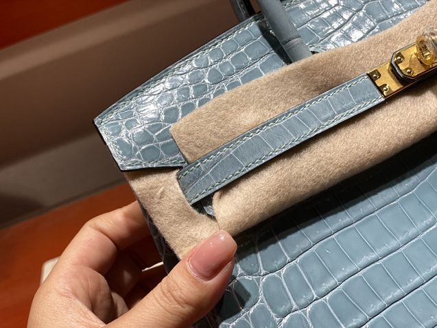 Top hermes genuine 100% crocodile leather handmade birkin 35 bag K350 light blue