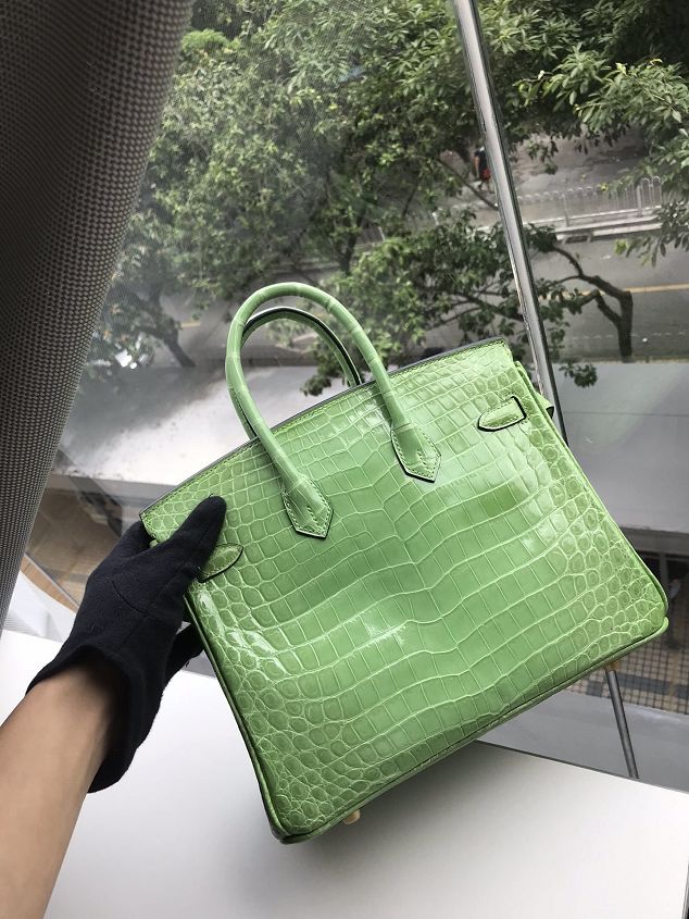 Top hermes genuine 100% crocodile leather handmade birkin 35 bag K350 light green
