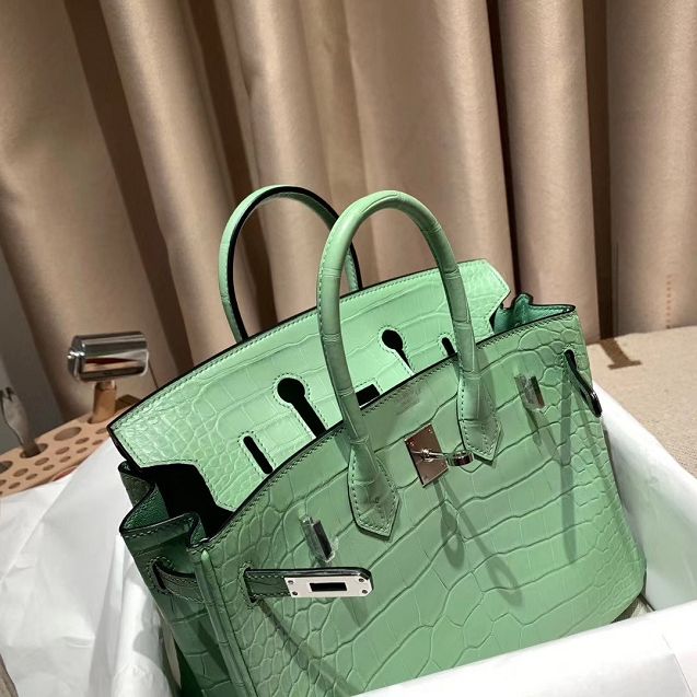 Top hermes genuine 100% crocodile leather handmade birkin 35 bag K350 light green