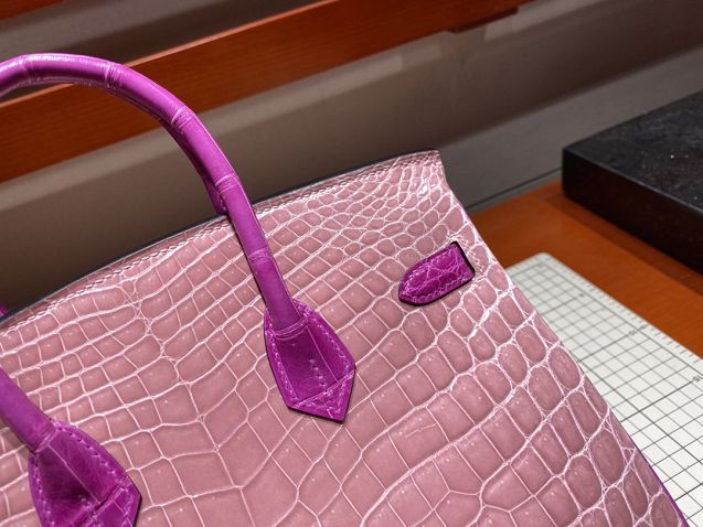 Top hermes genuine 100% crocodile leather handmade birkin 35 bag K350 pink&purple