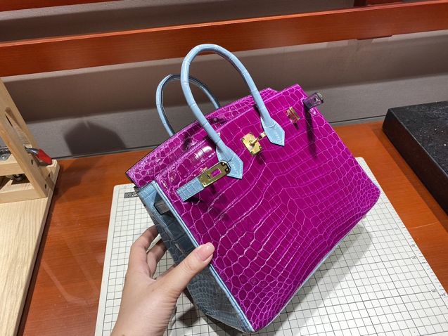 Top hermes genuine 100% crocodile leather handmade birkin 35 bag K350 purple