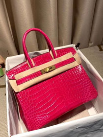 Top hermes genuine 100% crocodile leather handmade birkin 35 bag K350 rose red