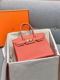Hermes original epsom leather birkin 25 bag H25-3 coral pink