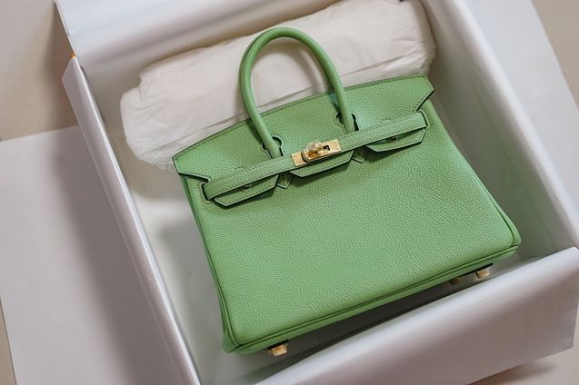 Hermes original togo leather birkin 25 bag H25-1 vert criquet